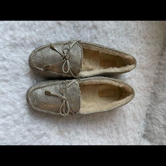 Michael Kors Sutton glitter champagne dyed pieced shearling Moccasins si… - Picture 7 of 12
